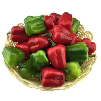 Gresorth 40 adet MİNİ Yapay Kırmızı Yeşil Biber Dekorasyon Sahte Meyve Ev Partisi Noel DIY Malzeme-3.5 cm