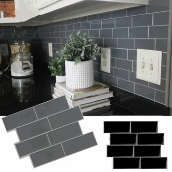 Gri Siyah 3D Mermer Tuğla Sticker DIY Mutfak Banyo Zemin Duvar Kağıdı Kendinden Yapışkanlı Duvar Sticker Su Geçirmez 3D Duvar Çıkartması