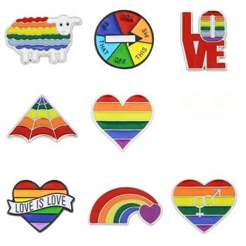 Gökkuşağı Gurur Broş 8 Tasarımlar LGBT Emaye Pimleri Sevimli Kalp Aşk Broş Etiket Rozetleri Pimleri Ceketler Takı Çocuklar Kadınlar için 22