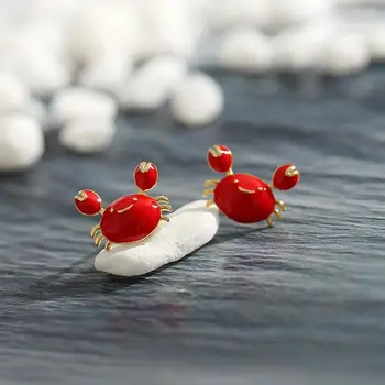 Gümüş iğne kırmızı küçük yengeç küpe kadın basit sevimli küpe mizaç Kore kişilik küpe takı parti hediye 13
