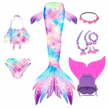 Güzel Küçük Denizkızı Kuyrukları İle Monofin Flipper Mayo Bikini Kız Mayo takım kıyafet Kızlar İçin Yüzme Elbise 11