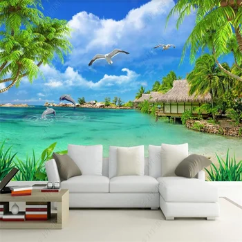 HD hindistan Cevizi Ağacı Plaj Doğal Manzara Manzara Özel Duvar 3D Duvar Kağıdı Ev Dekorasyonu Kendinden yapışkanlı Endüstriyel Dekor duvar Kağıdı 18