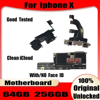 Hiçbir icloud iPhone X Anakart İçin 64GB - 256GB 100 % Orijinal Kilidini/Yüz KİMLİĞİ Tam cips Test mantık kurulu Destek Güncelleme