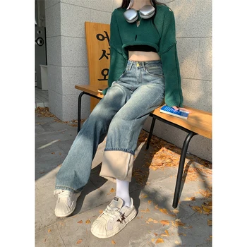 ILARES Kore Moda Şalvar Kot Kadın Yüksek Bel Pantolon Kot Kadın Kadın Giyim kadın pantolonları Y2k Vintage Giyim Streetwear 23