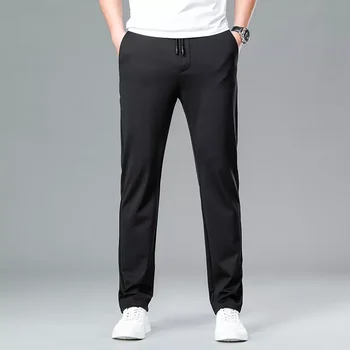 Ince Siyah eşofman altları Iş Moda Örme Düzenli Fit günlük pantolon Erkek Marka Bahar Yaz Yeni Erkekler İpli 14