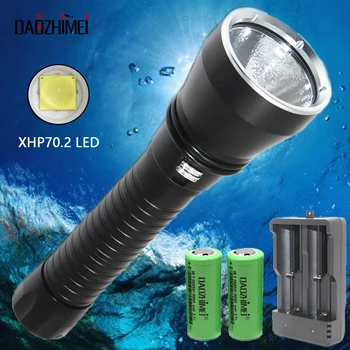 IPX8 su geçirmez dalış el feneri ışık XHP70. 2 sarı/beyaz ışık LED tüplü dalış Lantern100M sualtı 26650 flaş ışığı 21
