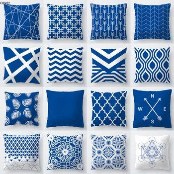 Iskandinav Geometrik Lacivert Yastık Kapakları Polyester Modern Derin Mavi Yastık Kılıfı Oturma Odası Dekoratif Kanepe Atmak Yastıklar Kapak 20