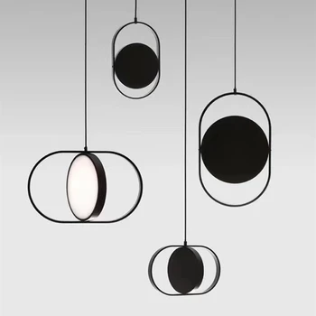 Iskandinav kişilik sanat yuvarlak kolye ışık post modern siyah yaratıcı restoran yatak odası metal asma lamba 9