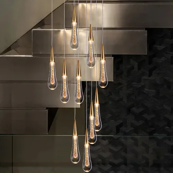 Iskandinav LED kolye ışıkları Damla şekli kristal avizeler lamba iç mekan aydınlatması ev dekor yatak odası oturma odası merdiven dekorasyon 10