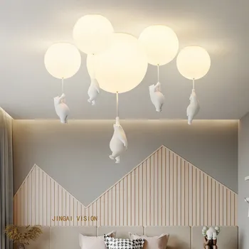 Iskandinav reçine ayı E27 tavan ışıkları çocuk odası için beyaz cam Led tavan Lambası balon tasarım asılı lamba Dekor Led lamba 4