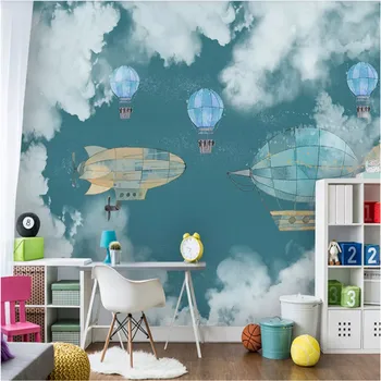 Iskandinav çocuk Odası arka Plan duvar kağıdı 3D El-boyalı Karikatür Uçak Sıcak Hava Balonları Duvar Kağıdı Çocuk Odası için 18
