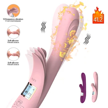 Isıtma güçlü vibratör görselleştirme paneli 41.2 santigrat tavşan sihirli değnek g-spot vibratörler klitoris stimülatörü 18 + kadın seks oyuncakları
