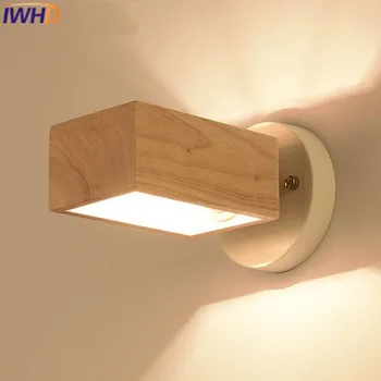 IWHD İskandinav tarzı Modern Duvar Lambası Demir Kol aplik led duvar ışıkları Ev aydınlatma Için Ahşap Wandlamp Aydınlatma Merdiven Aplik Lamba