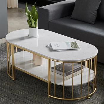 Işık lüks İskandinav mermer çay masası TV dolabı kombinasyonu modern basit küçük aile oturma odası eliptik masa 9