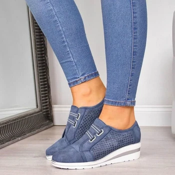 İlkbahar / Sonbahar 2020 Yeni Kadın Ayakkabı Takozlar Sığ moda makosen ayakkabılar Platformu Sneakers Kristal Slip-On Plis Boyutu 35-43 Ayakkabı Kadın 23