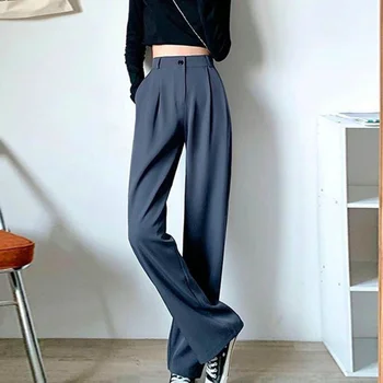 İlkbahar Yaz kadın Geniş Bacak Pantolon Gevşek Yüksek Bel günlük pantolon Kadın Kore Tarzı Katı Ofis düz pantolon 1