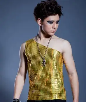 İngiltere Gümüş Altın sequins Şarkıcı sahne erkek yelek erkekler marka roupas masculinas seksi tank 1 camisetas regatas Özelleştirilebilir 20