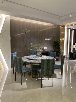 İtalyan Tarzı hafif lüks yuvarlak Masa ve sandalye Kombinasyonu Villa Süit Restoran Lüks Mermer Yemek Masası Sandalye Otel Yüksek 10
