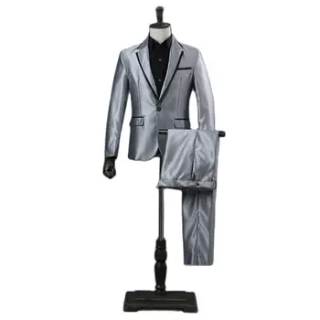 (Jacke+Pantolon) erkek Rahat Düz Renk Çizgili Yaka İki parçalı Takım Seti İş Görüşmesi Ziyafet Beyefendi Takım Elbise 23