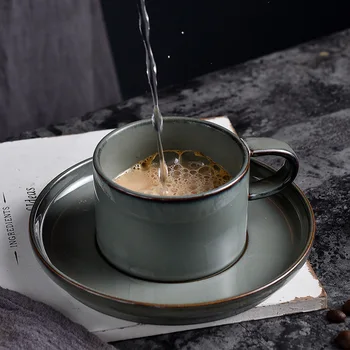 Japon Retro Seramik Kahve fincan ve çay tabağı Seti Yaratıcı Kahve Fincanı Öğleden Sonra Çay Ofis Kupa Kahve fincan ve çay tabağı