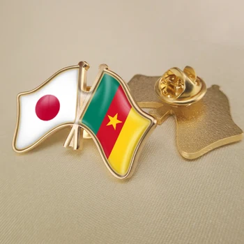 Japonya ve Kamerun Çapraz Çift Dostluk Bayrakları Yaka İğneler Broş Rozetleri