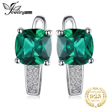 JewelryPalace Simüle Yeşil Zümrüt Oluşturulan Yakut Safir 925 som gümüş halka küpe Kadınlar için Taşlar Huggie Küpe 15