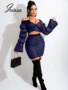 Joskaa Katı Fener Kollu Fermuar Kırpma Ceket ve Fermuar Etekler Eşleşen İki Parçalı Set kadın kıyafetleri Kış 2021 Seksi Streetwear 2