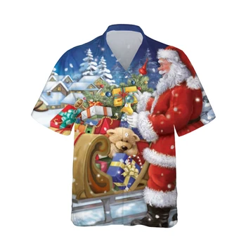 Jumeast 3D Noel Noel Baba Gömlek Erkekler İçin Hawaiian Kısa Kollu Düğme erkek gömleği Moda Bluzlar Streetwear Giyim 19