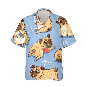 Jumeast 3d Sevimli Komik Pug Baskılı Hawaiian Kısa Kollu Gömlek Erkekler Karikatür Sokak Moda Köpekler Gömlek Erkekler ıçin Rahat Gevşek Tops 10