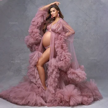 Kabarık Tül hamile elbisesi Fotoğrafçılık için Katmanlı Etekler hamile elbisesi es PhotoShoot Gebelik Önlük Kadın Parti Kıyafeti Gecelik