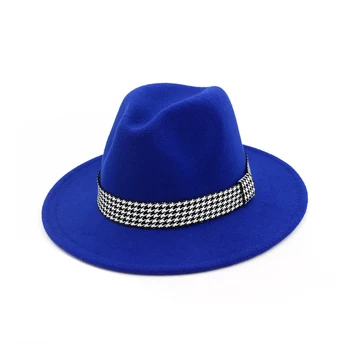 Kadın erkek Düz Ağız Yün Keçe Vintage Panama fötr şapkalar Moda Caz Kap Şerit Erkek Kadın Fötr Derby Kumarbaz Şapka 11