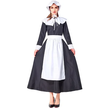 Kadın Kostüm Sömürge Köy Yetişkin Klasik Hizmetçi Cosplay Artı Boyutu Cadılar Bayramı Purim Fantezi Elbise 11