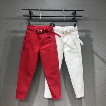 Kadın Kot Anne Kot 2020 İlkbahar ve Yaz Yeni Beyaz Yüksek Bel Gevşek İnce Rahat pantolon Vahşi harem pantolon Eski Pantolon
