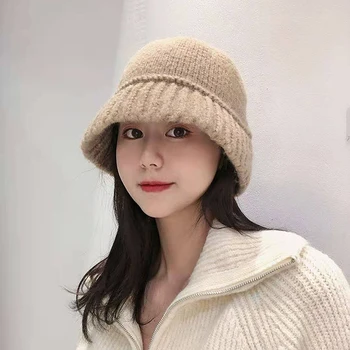 Kadın Kış Örme Şapka Yün Büküm Balıkçı Şapka Sonbahar Yeni Kısa Ağız Dikiş Bere Havza Şapka Kız Sıcak Rahat Şapka 21