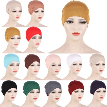 Kadın Müslüman İç Başörtüsü Jersey Underscarf Düz Başörtüsü Türban Kemik Bonnet Headwrap Kasketleri Saç Dökülmesi Kapağı başörtüsü Şapka 18