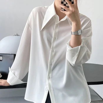 Kadın Ofis Beyaz Gömlek Elbise Katı Dönüş Aşağı Yaka Gevşek Bluz Kadınlar İçin Moda Zarif Mavi Bluzlar Düğme Blusas 24183 11