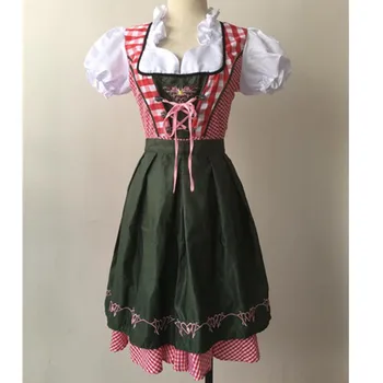 Kadın Oktoberfest Kostüm Artı Boyutu Kırmızı Ekose Dirndl Elbise alman birası Kız Üniforma Bira Wench Biergarten Fantezi Parti Kıyafeti 19