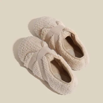 Kadın pamuklu ayakkabılar 2022 Sonbahar ve Kış Yuvarlak Kafa Bezelye tek ayakkabı Dış Giyim Seti Ayak Düz Artı Kabartmak Ayakkabı Kadın 11
