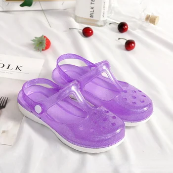 Kadın Sandalet Jöle Ayakkabı 2021 Yaz Delik Ayakkabı Kadın Kristal sandaletler ve terlikler Kadın Flats Sandalet Kaymaz bahçe ayakkabısı 5