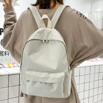 Kadın Sırt Çantası Küçük okul sırt çantası Gençler Kızlar Naylon Beyaz Sırt Çantası Moda Düz Renk seyahat sırt çantası Sokak Trendi 3