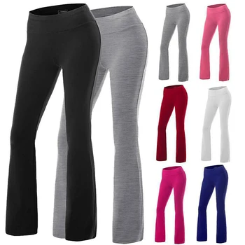 Kadınlar için Yoga Pantolon Düz Renk Pantolon Yüksek Bel Geniş Bacak Uzun Pantolon Karın Kontrol egzersiz pantolonları Koşu Koşu Spor Giyim 16