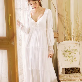 Kadınlar Romantik Gecelik Peri Örgü Seksi Dantel Uzun Elbise Sabahlık Viktorya dönemi tarzı gece elbisesi Kıyafeti Vintage Kıyafeti Prenses Pijama 18