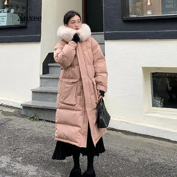 Kadınlar Uzun Yastıklı Ceket Kış Yeni Stil Düz Dış Giyim Anti-Sezon Moda Kalınlaşma Ceket Mizaç Giyim Üst 15