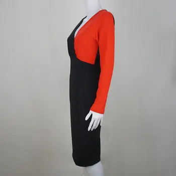 Kalem Elbise Geri Bölünmüş Kadın Elbise Zarif Renk Eşleştirme Bodycon Midi Elbise 9