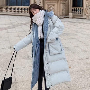 Kalın Parkas Kadın 2022 Sonbahar Kış Yeni Kore Aşağı pamuk Gevşek Uzun Ceket Kadın Sıcak Rüzgar Geçirmez Kapşonlu Ceket Kışlık Mont 2
