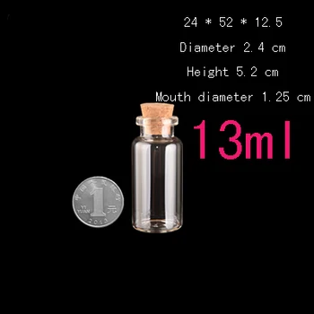 Kapasite 13 ml(24*52*12.5 mm) 200 adet/grup Şeffaf cam şişe mantarı şişeleri, küçük şişeler, cam şişe, şişe 9