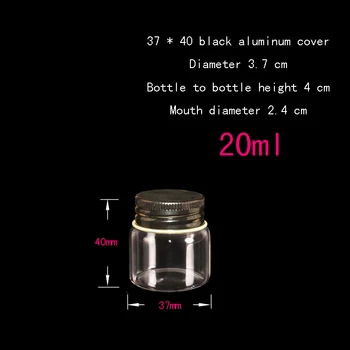 Kapasite 20ml boş 100 adet toptan siyah Alüminyum kapaklı cam şişe, kapaklı 20ml Cam Şişeler, 20 ml mini Cam Şişeler 23