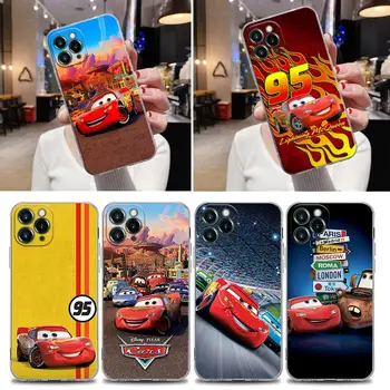 Karikatür Arabalar L-Yıldırım McQueen Temizle Telefon Kılıfı İçin iPhone 13 11 12 14 Pro Max X XS XR 7 8 Artı Durumda Silikon Coque arka Kapak 19