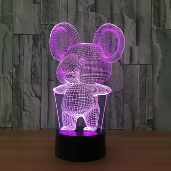 Koala Tavşan Akrilik 3D Vision USB Gece lambası Yatak Odası Başucu Gece Işığı Bebek Yaratıcı Hediyeler Değişen 7 Renk LED Lamba 