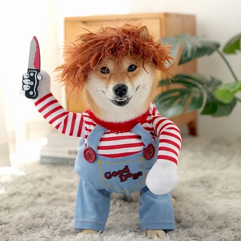 Komik Köpek Giysileri Köpekler Cosplay Kostüm Cadılar Bayramı Komik Kıyafetler Tutan Bıçak Seti Pet Kedi Köpek Festivali Parti Giyim 2023 4